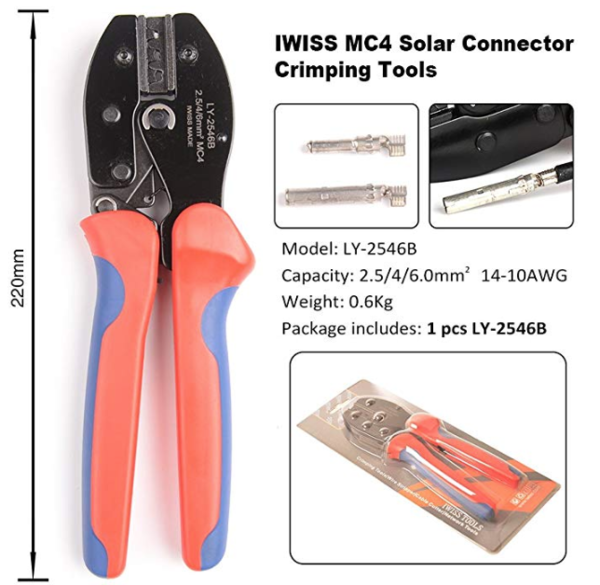 IWISS Solar-Crimper für Solar-Panel PV Kabel AWG 14.12.10 (2.5,4,6.0mm2) Crimpzange