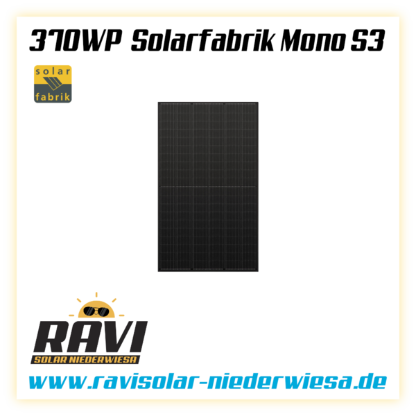 Solarfabrik Solarmodul MONO S3 370 Watt Halfcut 1755 x 1038 x 35mm full BLACK, 9BB