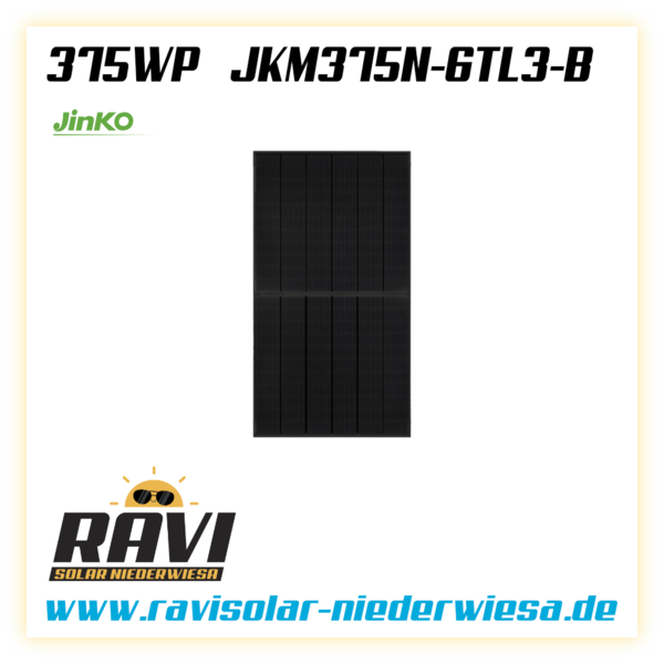 Jinko Solarmodul Tiger 375 W N-Type - Mono-facial, Komplett Schwarz, JKM375N-6TL3-B