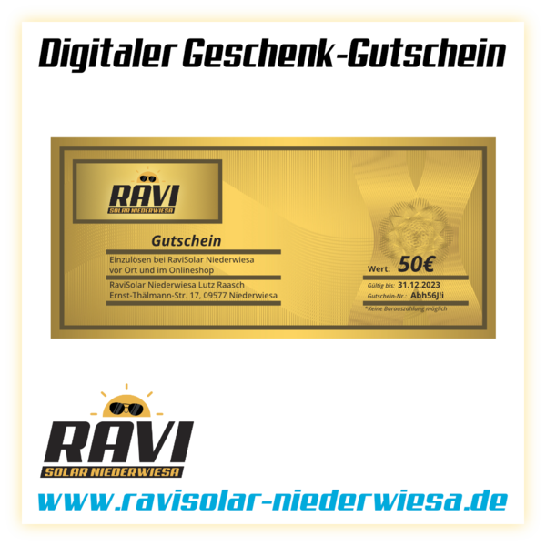 Digitaler Geschenk-Gutschein 50€ für Photovoltaikkomponenten