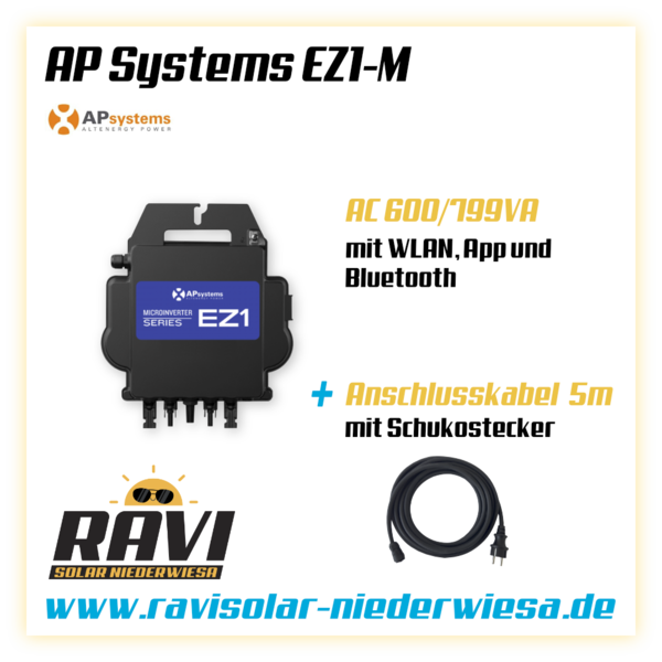 APSYSTEMS EZ1-M Microinverter, APSystems EZ1-M, 600/ 800 W, WLAN, 5m Kabel