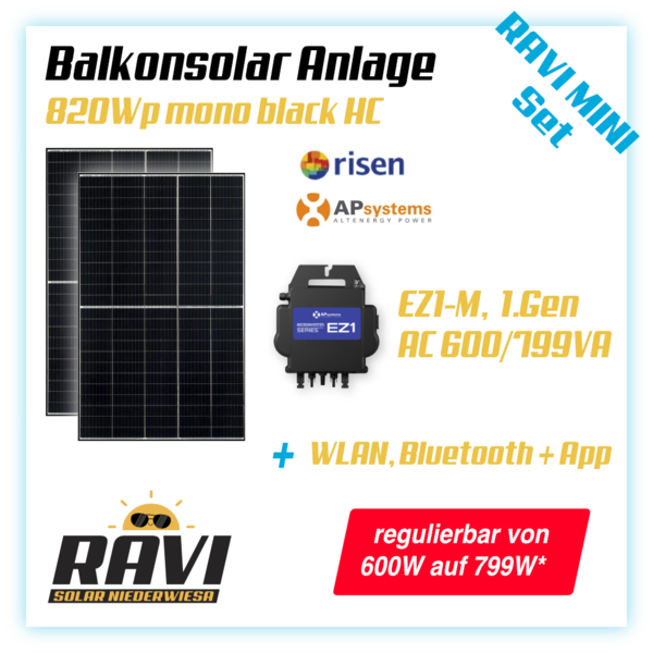 RAVISet Aktion Balkonkraftwerk 820Wp RISEN Solar, APSystems EZ1-M 600-799W, WLAN