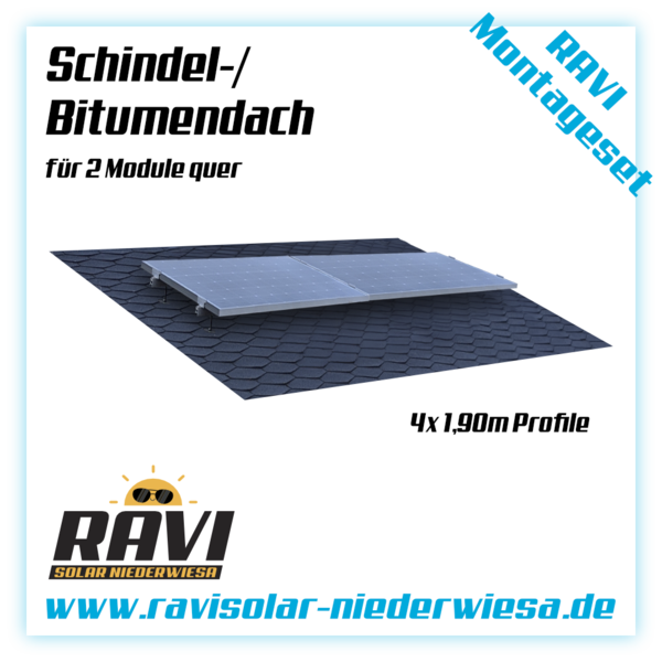 Montageset Schindel / Bitumendach / Fassade 2 Module quer - Stockschraube - 1,90m