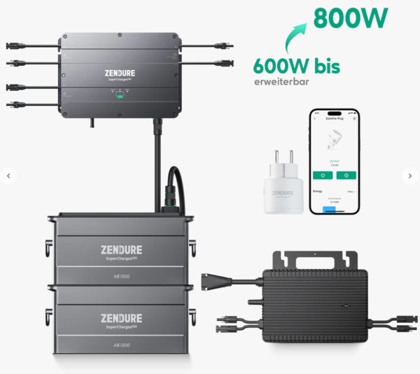 Zendure SolarFlow Set 1200, Wechselrichter 800W, Speichersystem für Balkonkraftwerk, 1,92kWh,